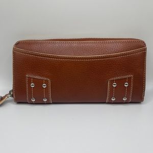 Cole haan brown leather wallet with contest stitching